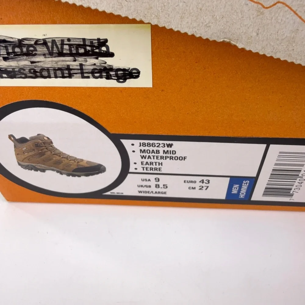 Merrell Moab Mid Waterproof Hiking Boots Earth Brown Mens 9 Wide J88623W